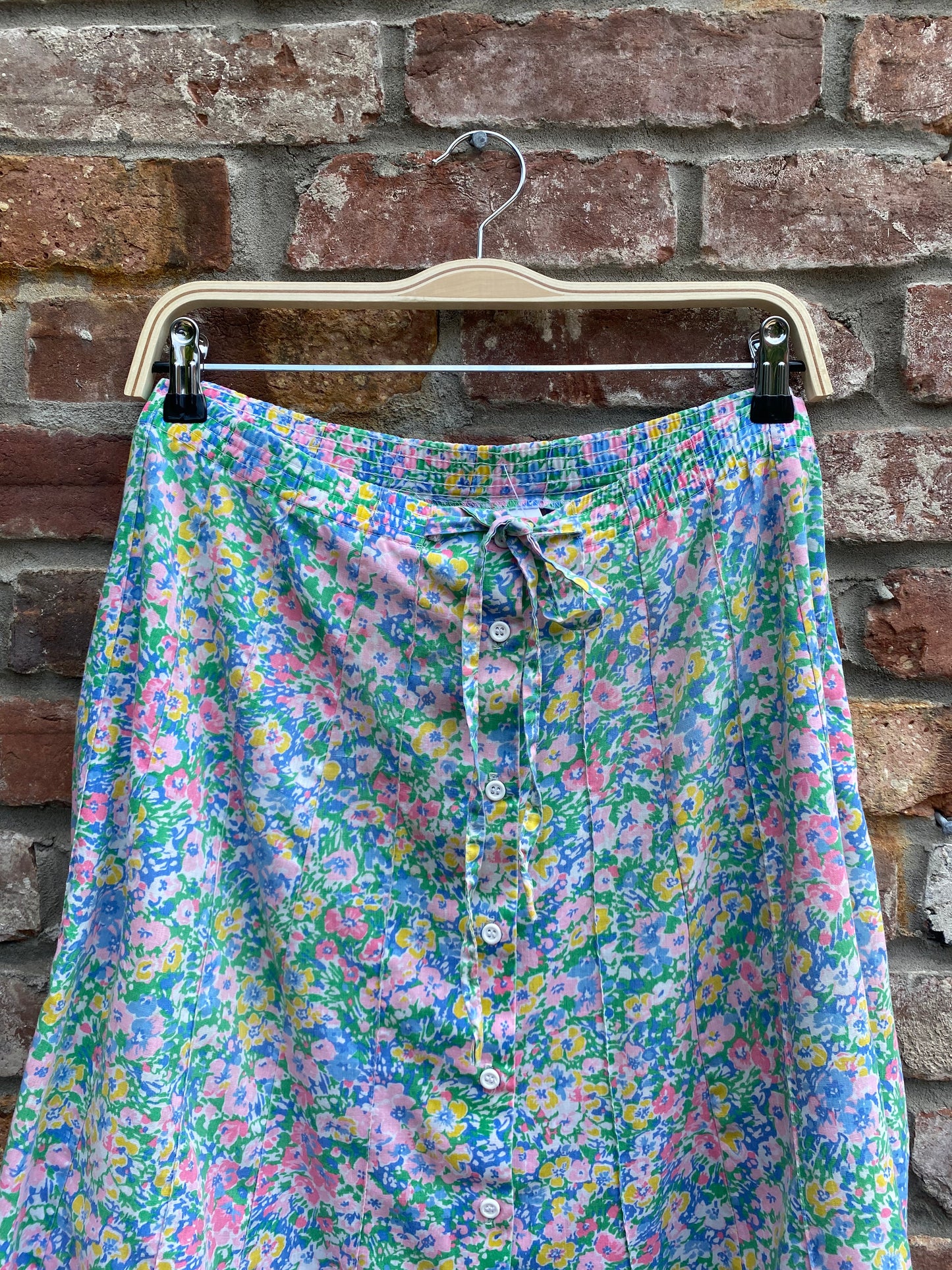 vintage floral tie waist midi skirt