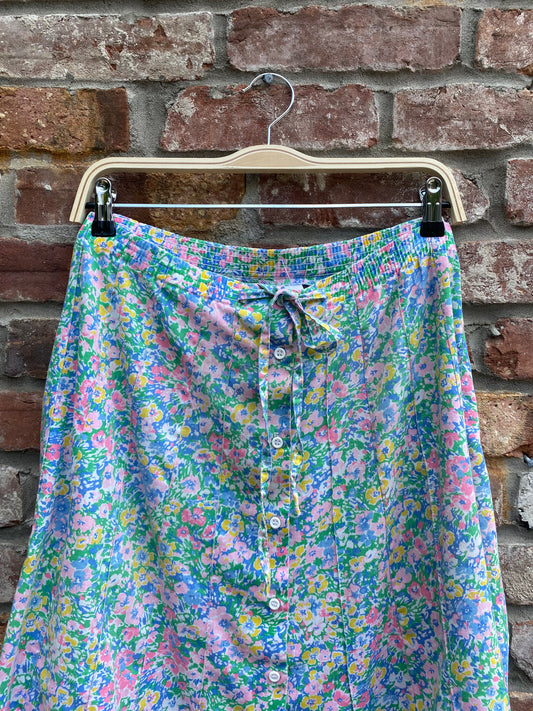 vintage floral tie waist midi skirt