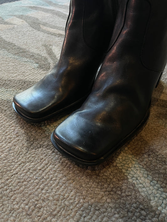 vintage 00s nine west leather square toe heeled boots