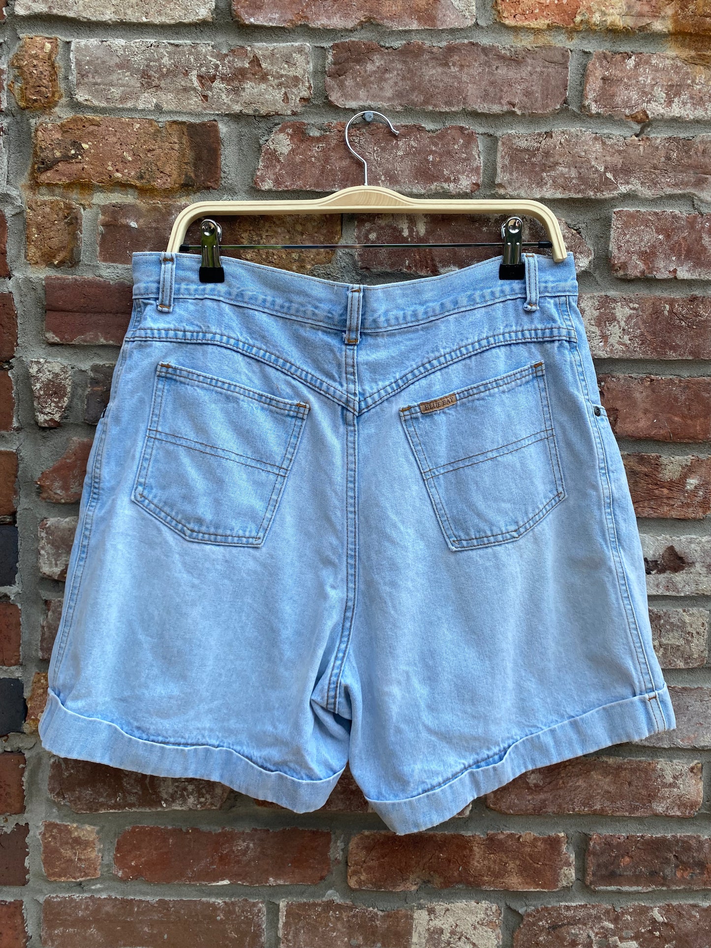 vintage blue bay high rise denim mom shorts