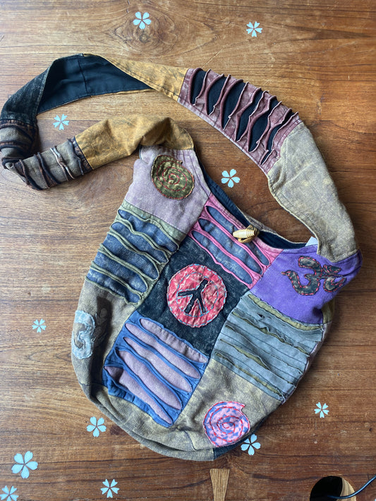 vintage ark boho patchwork peace sling bag