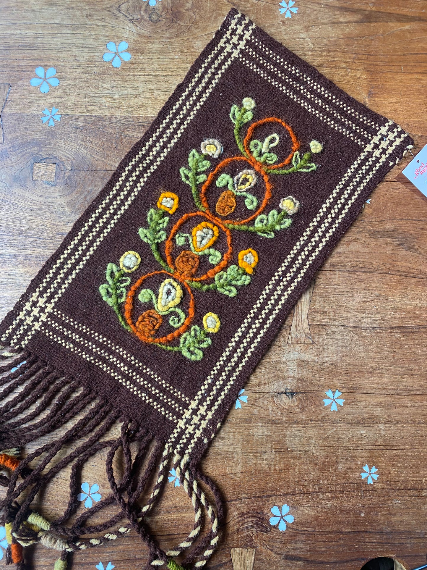 handmade wool floral fringe wall hanging
