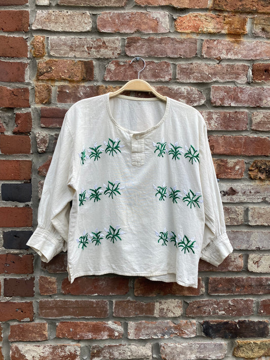 vintage embroidered balloon sleeve blouse