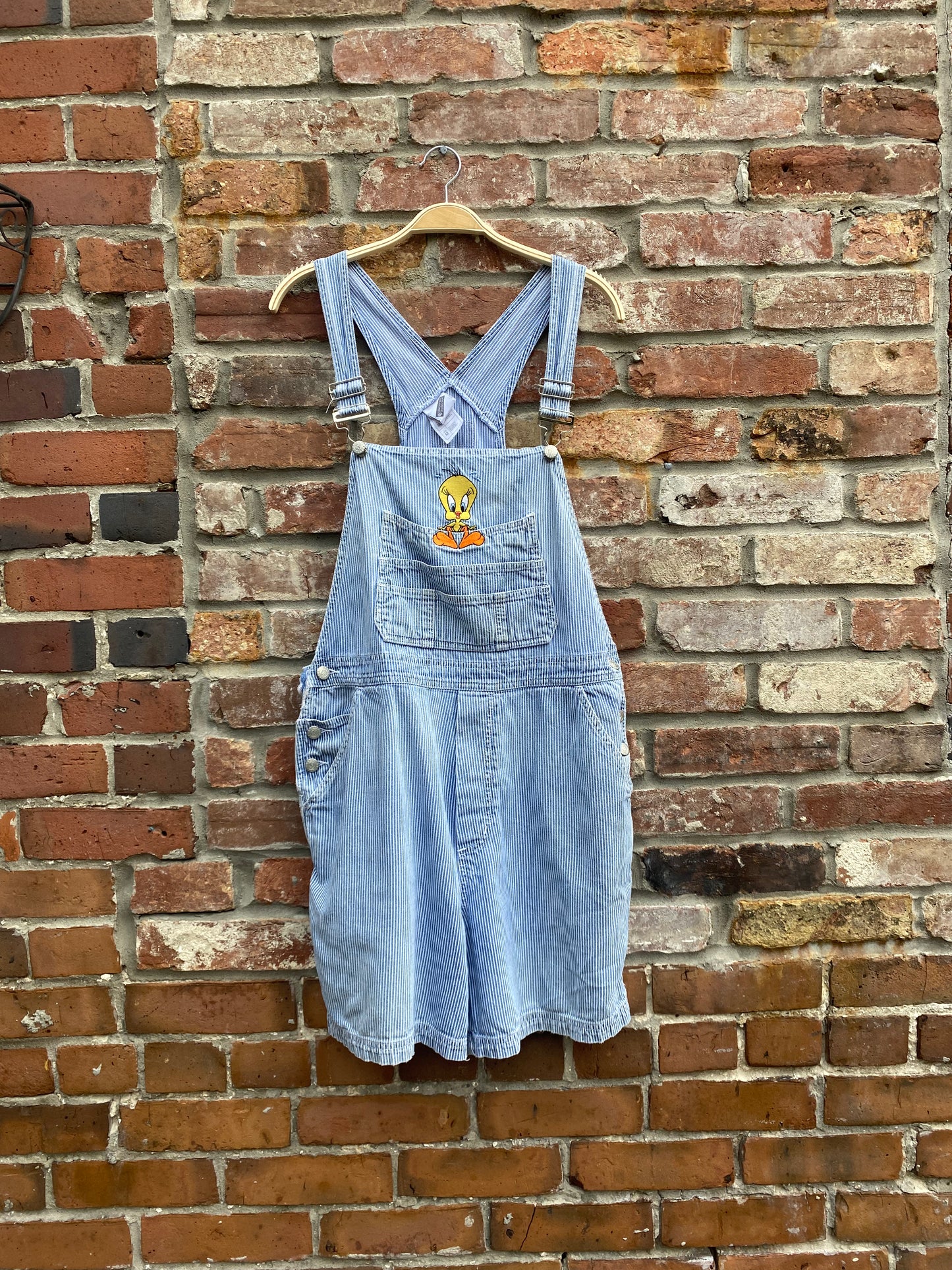 vintage 00s warner bros tweety denim short overalls