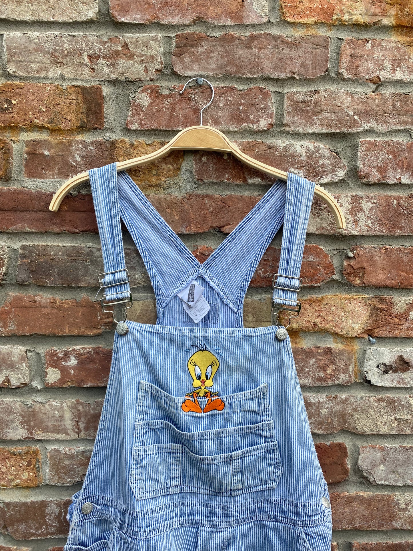 vintage 00s warner bros tweety denim short overalls