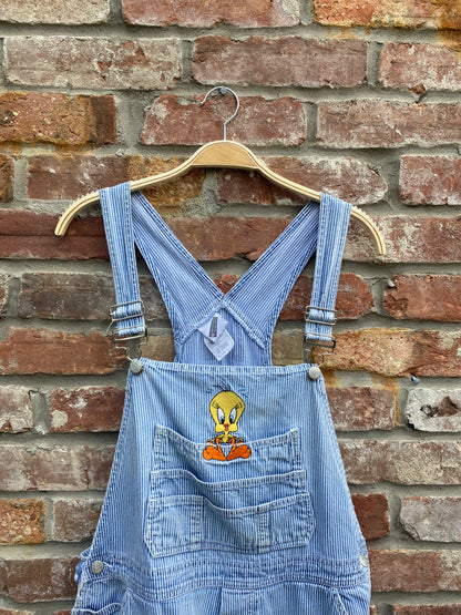 vintage 00s warner bros tweety denim short overalls
