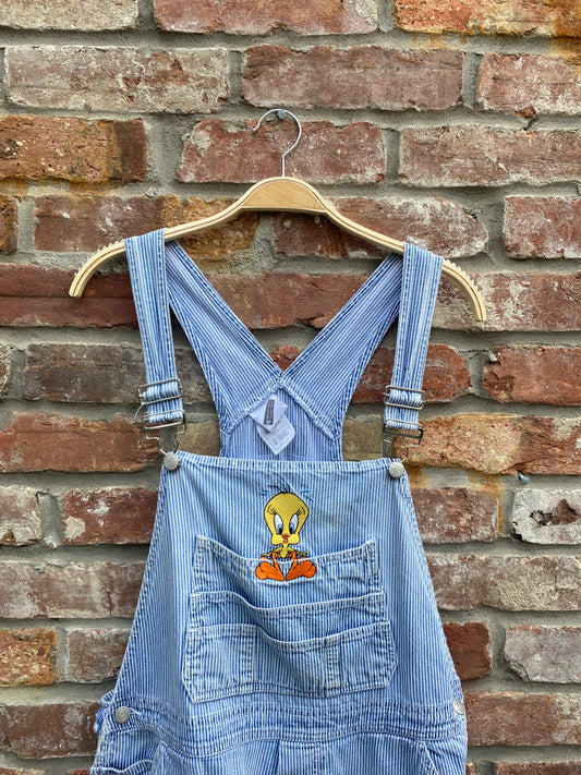 vintage 00s warner bros tweety denim short overalls