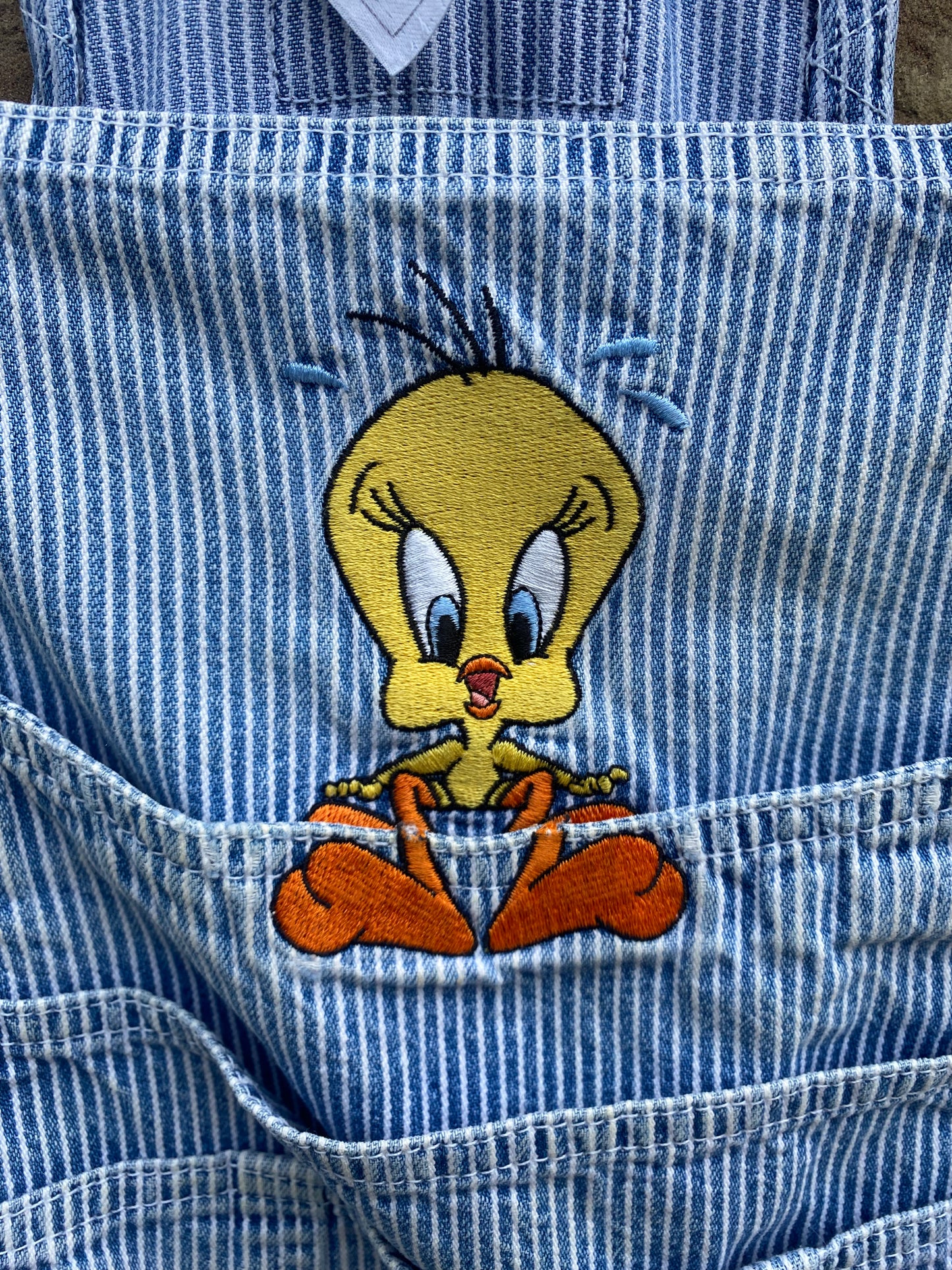 vintage 00s warner bros tweety denim short overalls