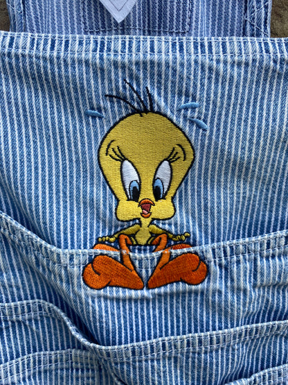 vintage 00s warner bros tweety denim short overalls