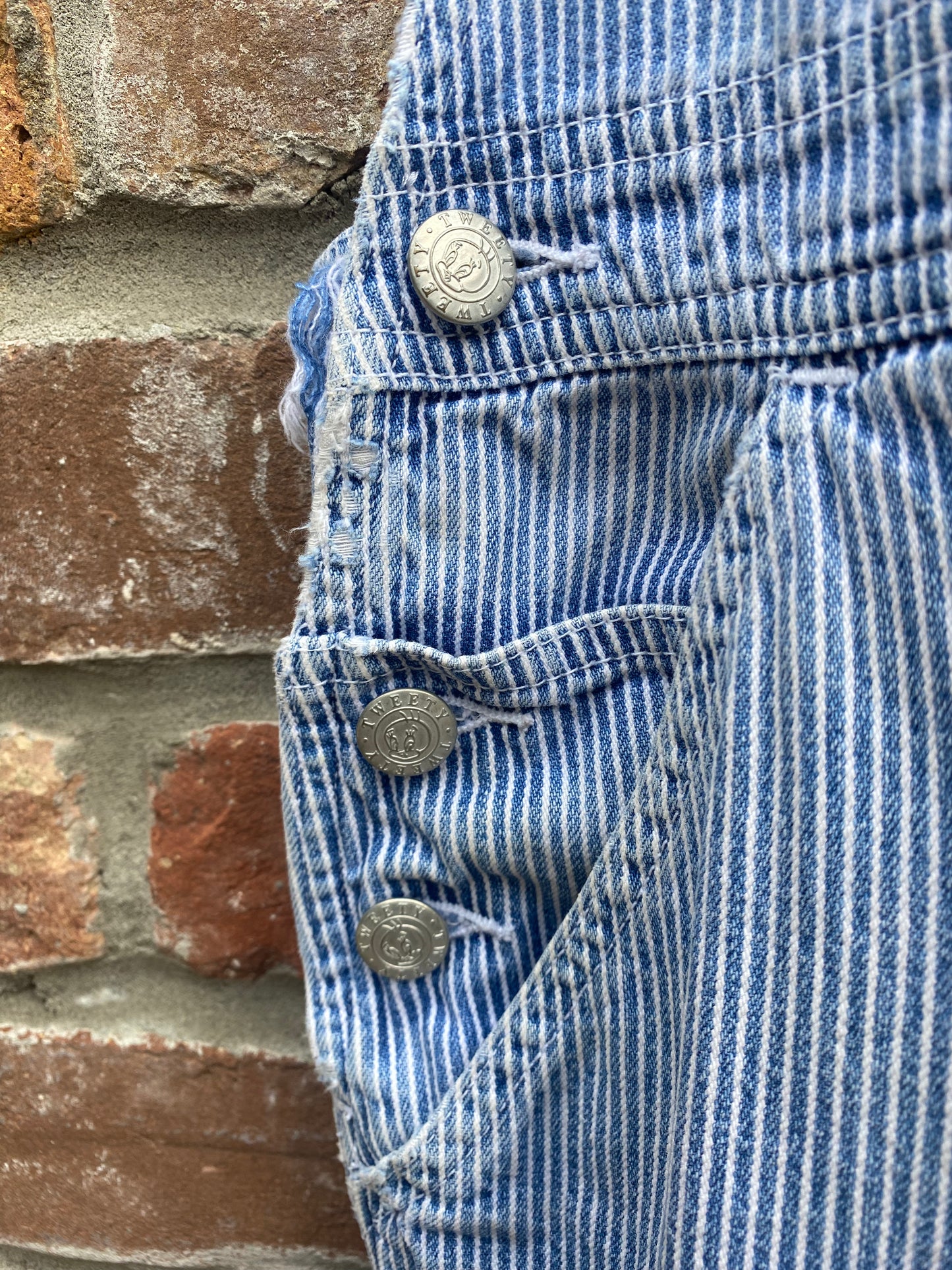 vintage 00s warner bros tweety denim short overalls