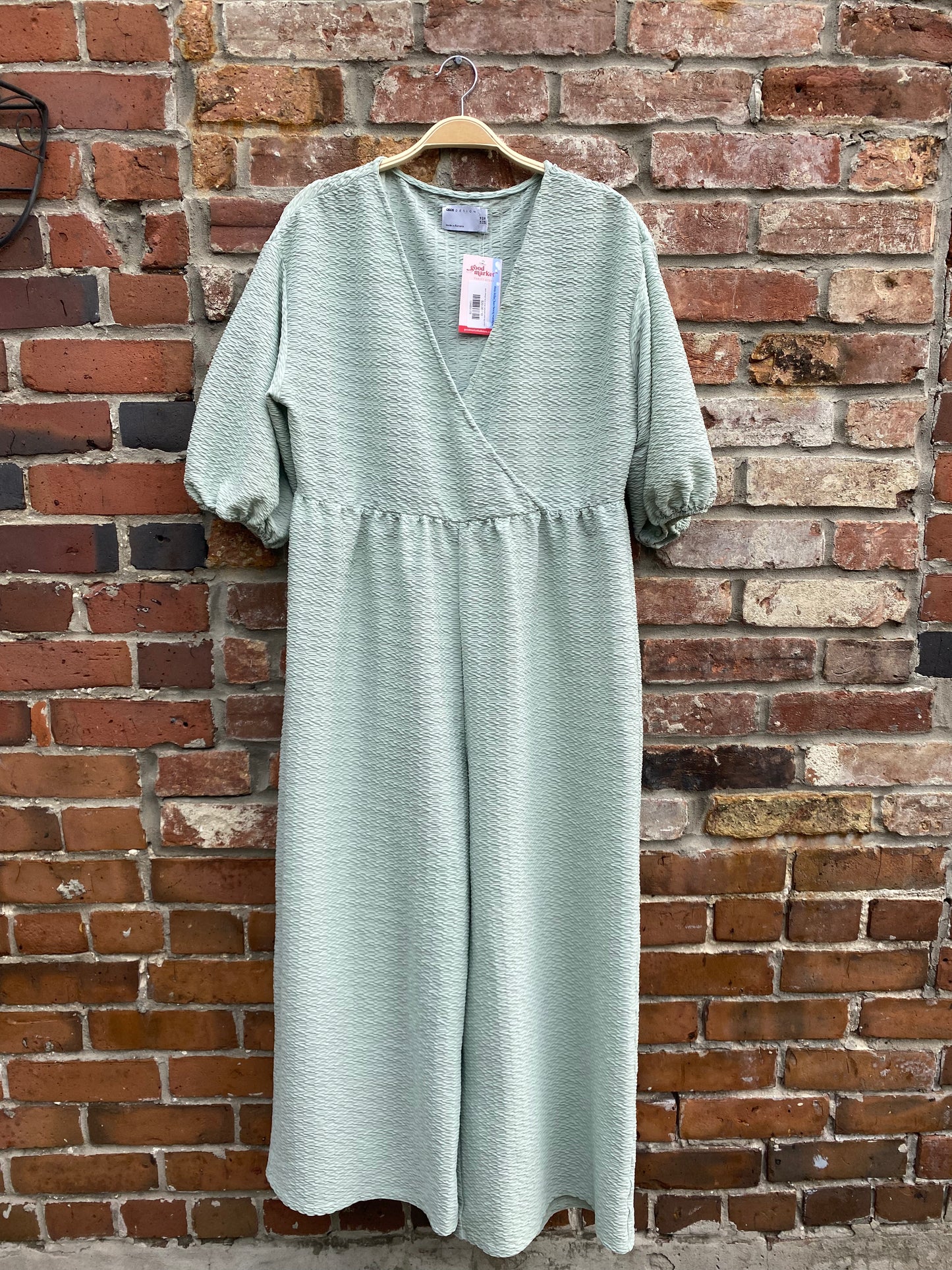 asos design faux wrap textured wide leg jumpsuit