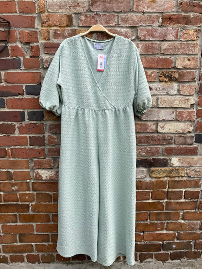 asos design faux wrap textured wide leg jumpsuit