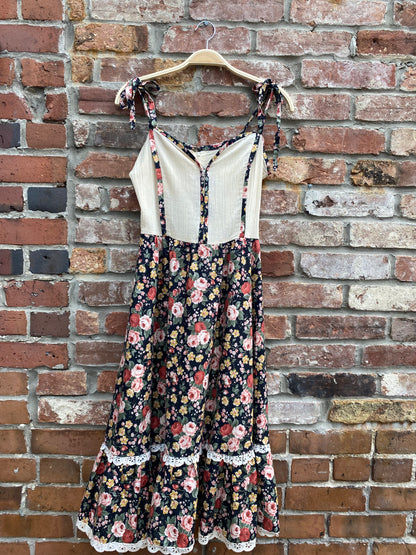 vintage 70s pat farrell floral tie shoulder dress