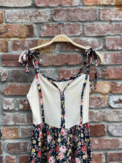 vintage 70s pat farrell floral tie shoulder dress