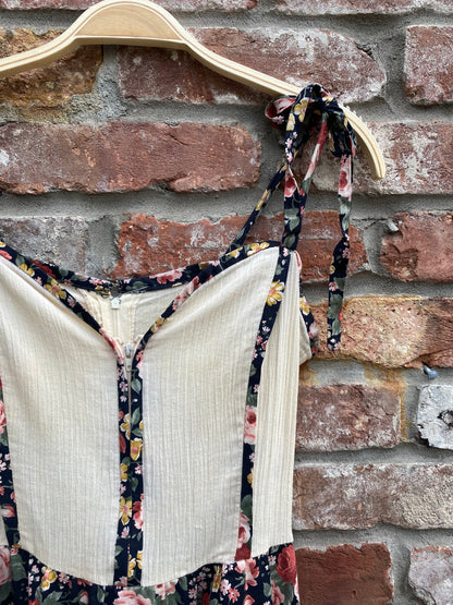 vintage 70s pat farrell floral tie shoulder dress