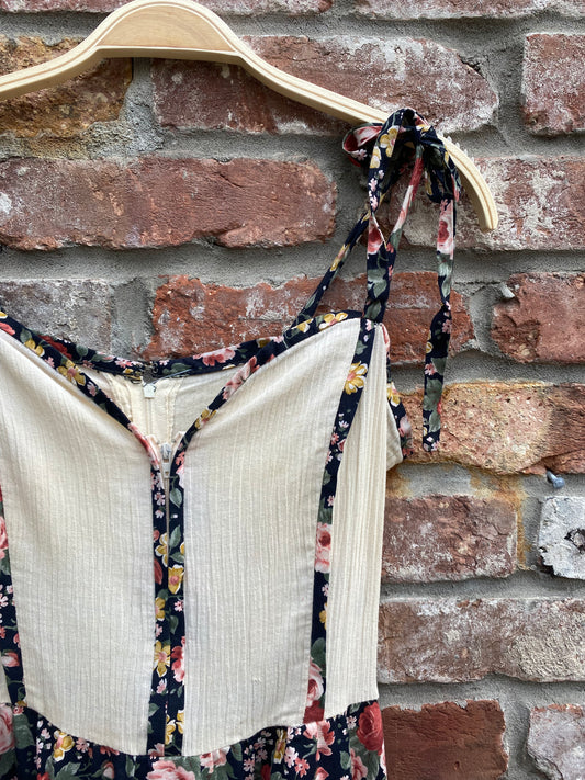 vintage 70s pat farrell floral tie shoulder dress