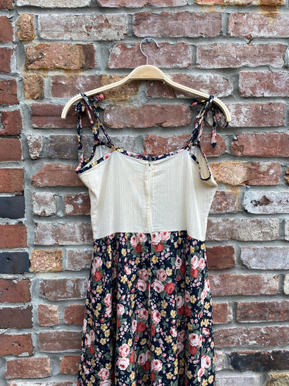 vintage 70s pat farrell floral tie shoulder dress