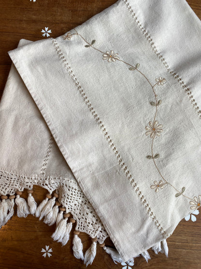 x2 vintage crochet embroidered natural curtains
