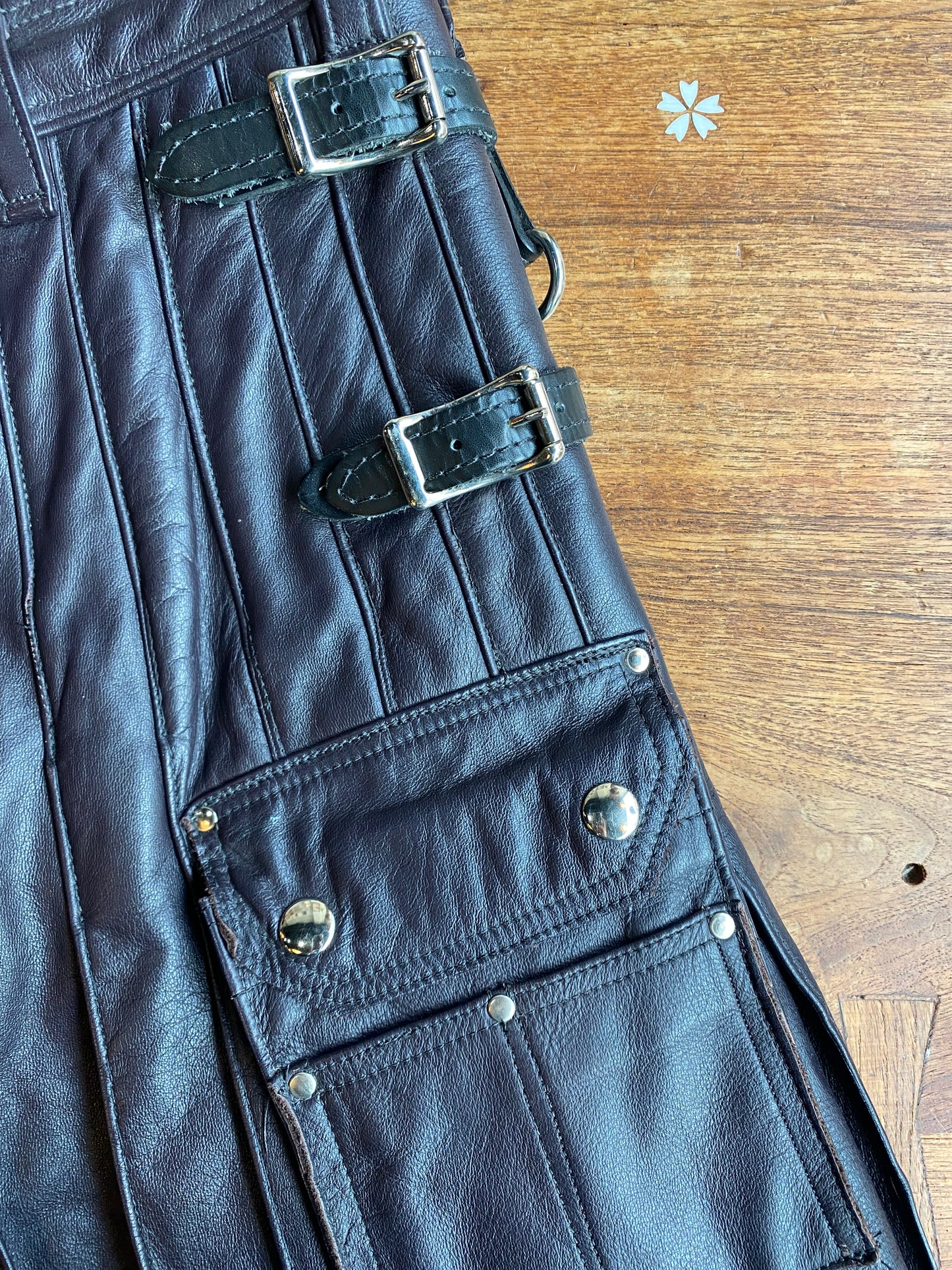 vintage handmade pleated leather kilt mini