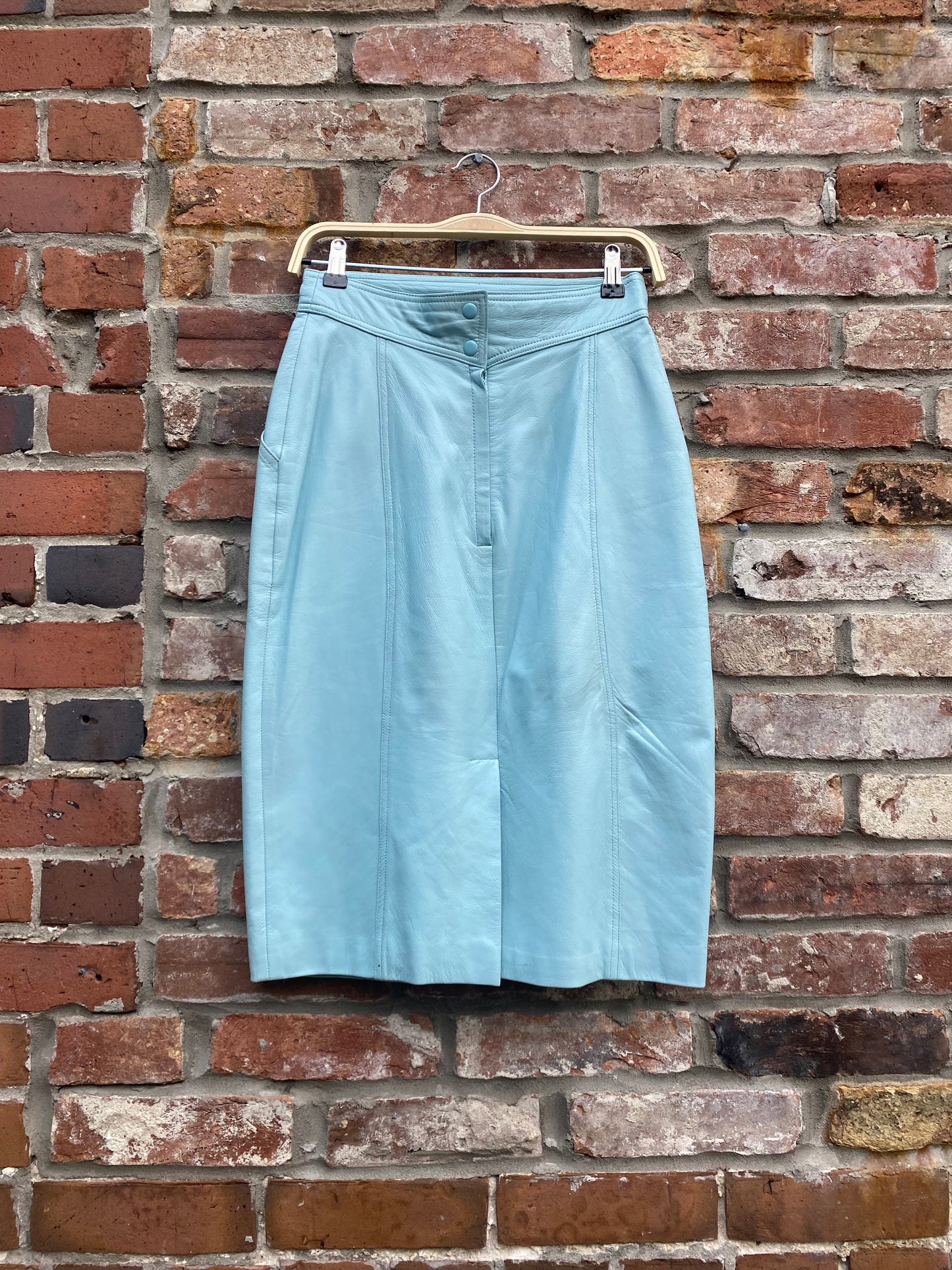 vintage suzelle tiffany blue leather skirt