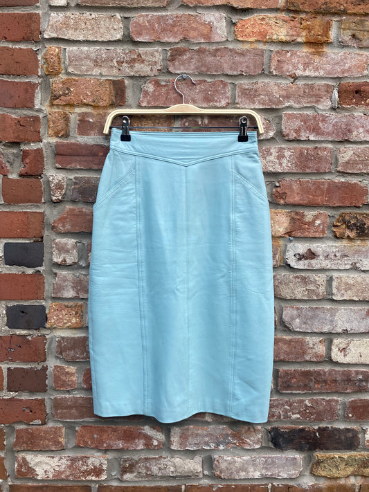 vintage suzelle tiffany blue leather skirt