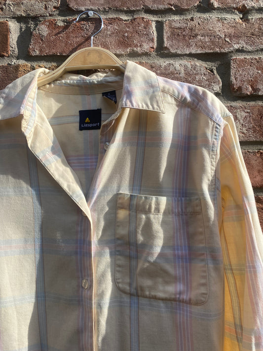 vintage lizsport soft yellow plaid shirt