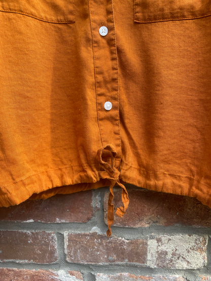 en thread balloon sleeve linen shirt