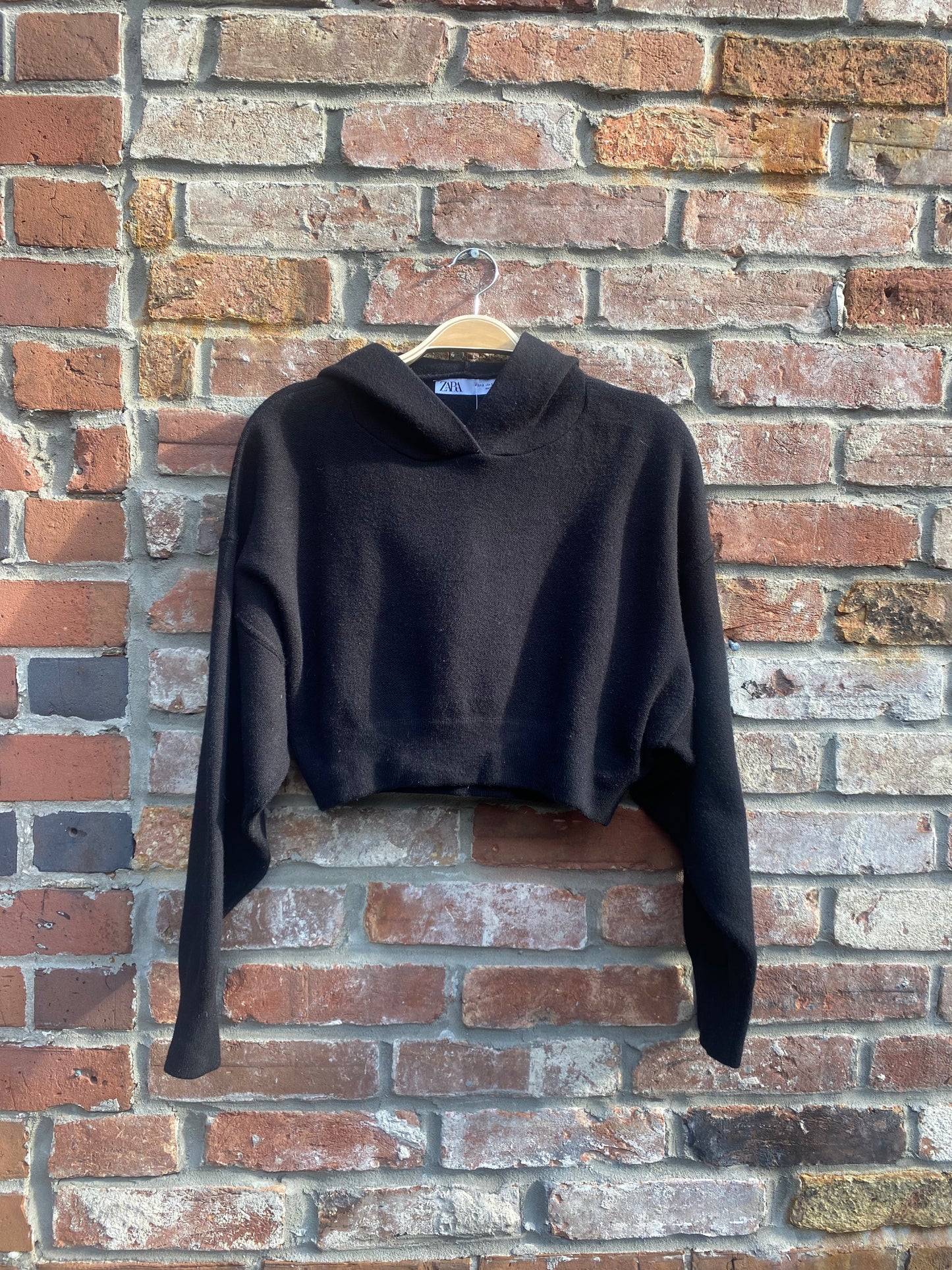 zara cropped knit hoodie