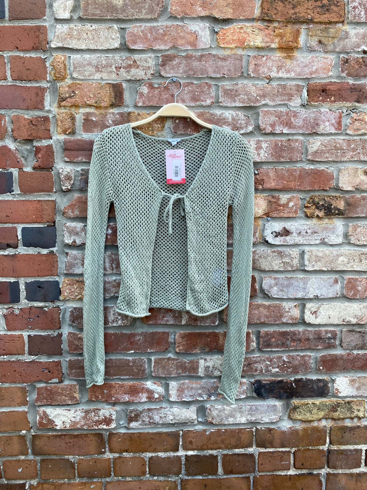 garage crochet tie front long sleeve top