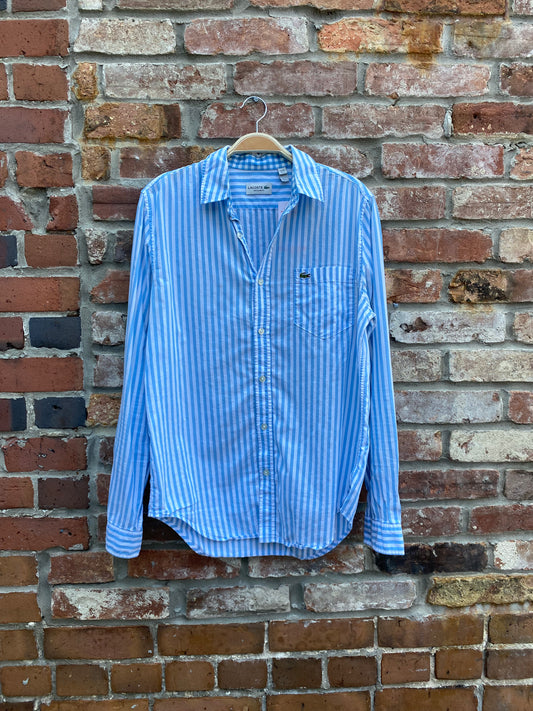 lacoste blue stripe regular fit shirt
