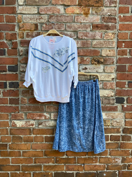 vintage 80s avon denim-look top and skirt set