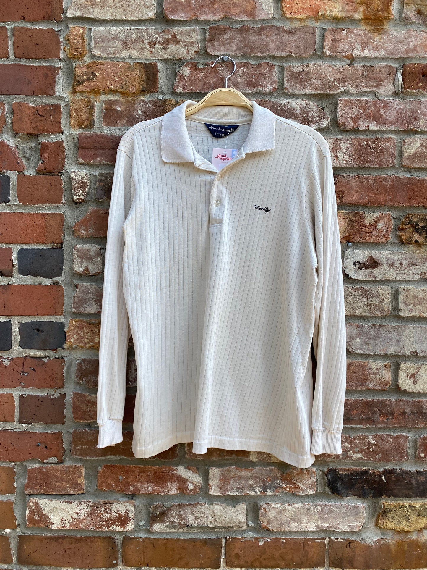 vintage arrow embroidered varsity ribbed polo