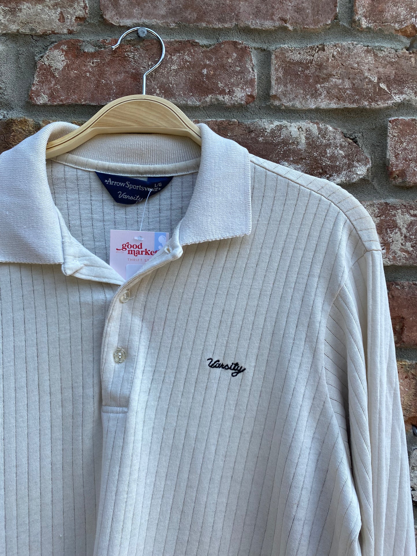 vintage arrow embroidered varsity ribbed polo
