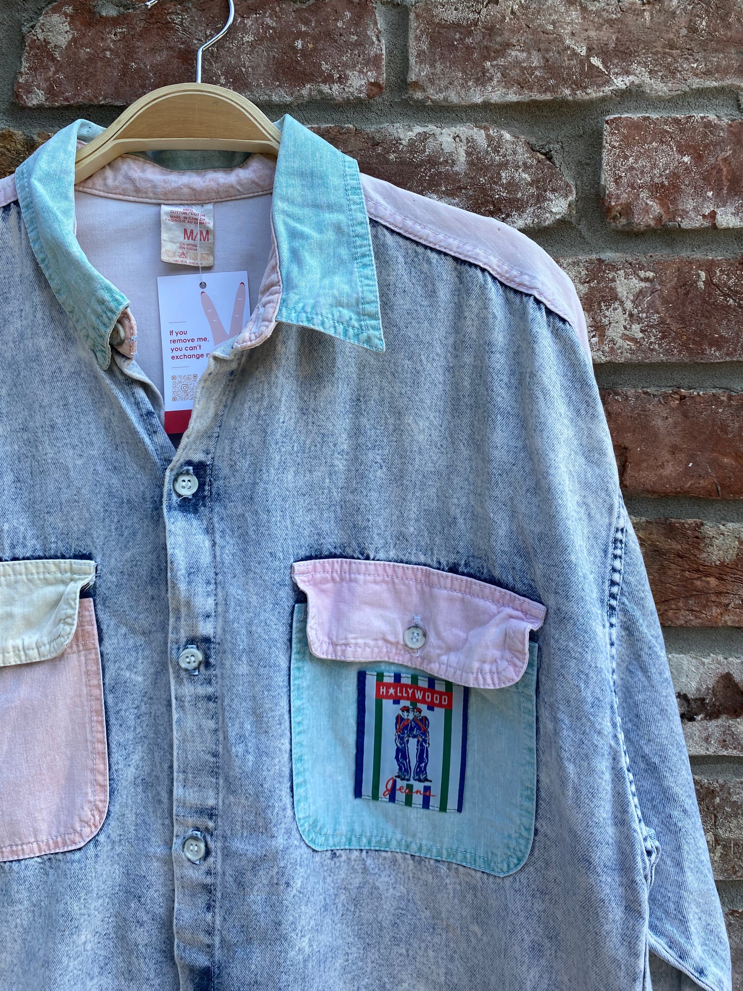 vintage 90s hollywood colour block denim shirt