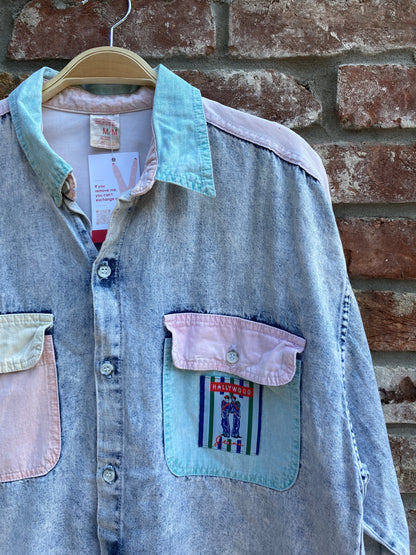 vintage 90s hollywood colour block denim shirt