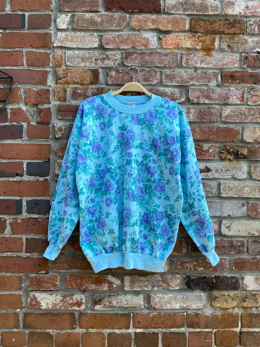 vintage 80s avon rose printed crew