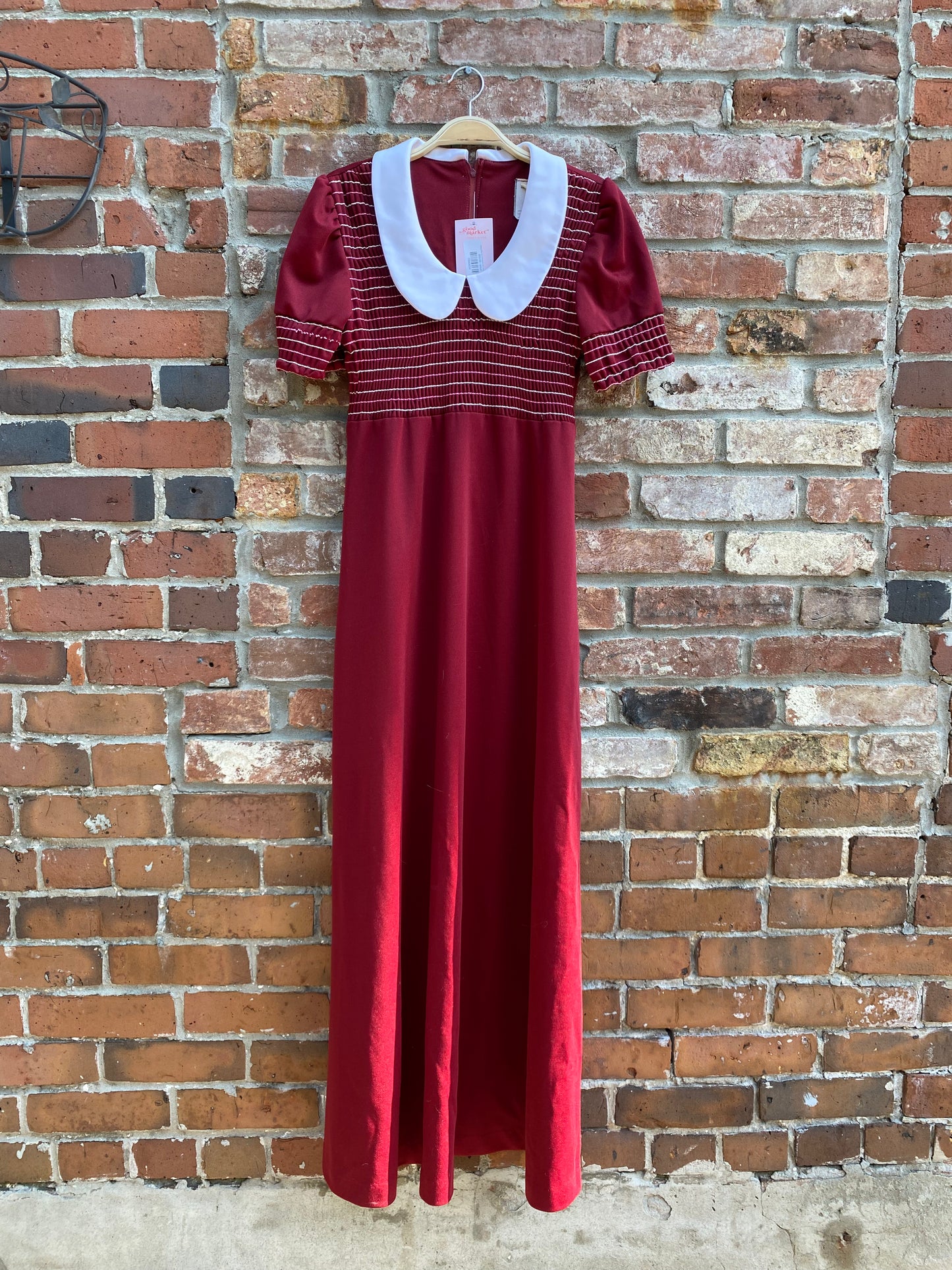 vintage 60s smocked peter pan collar maxi dress