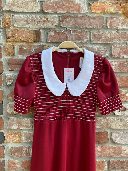 vintage 60s smocked peter pan collar maxi dress