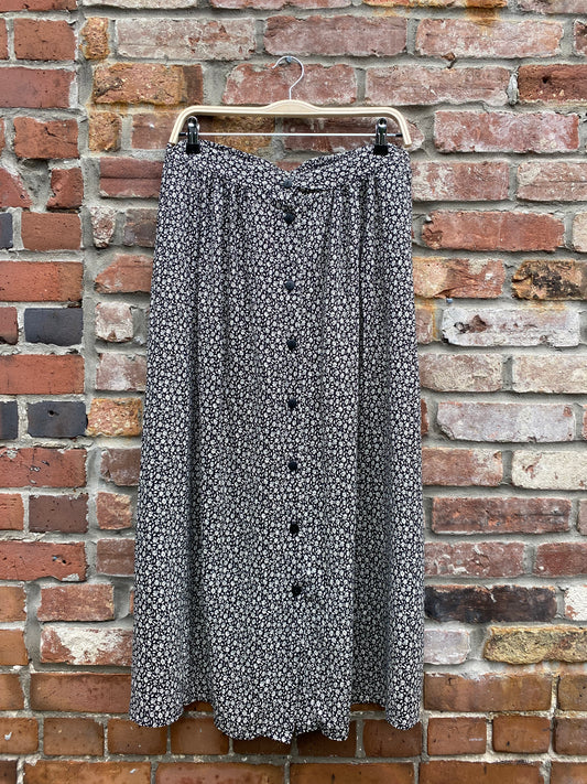 vintage micro floral button down midi skirt