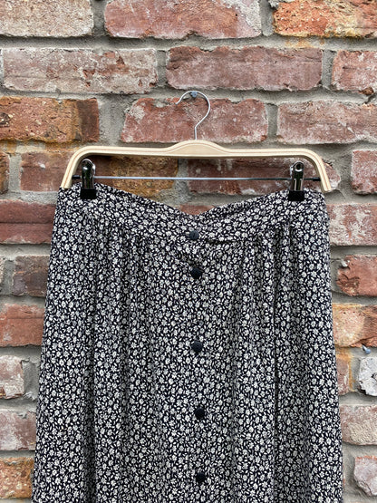 vintage micro floral button down midi skirt
