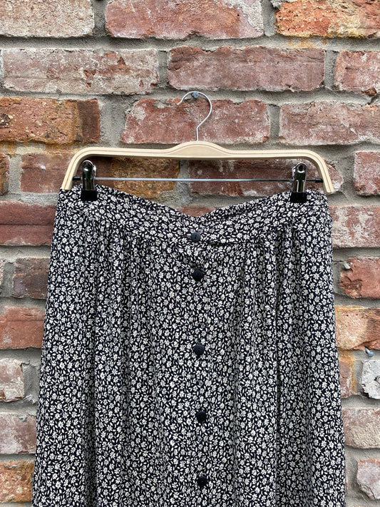vintage micro floral button down midi skirt