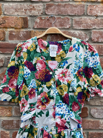 vintage 90s jessica floral fit and flare midi dress