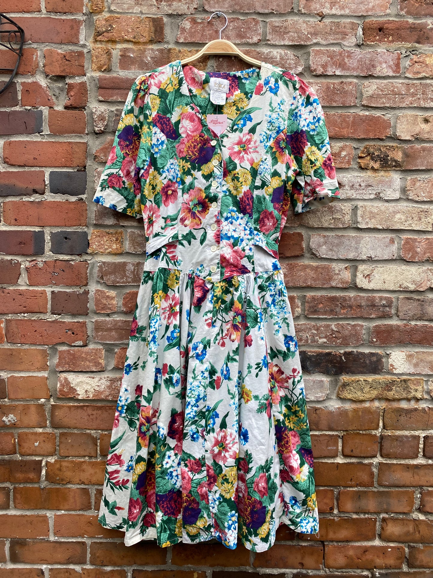 vintage 90s jessica floral fit and flare midi dress