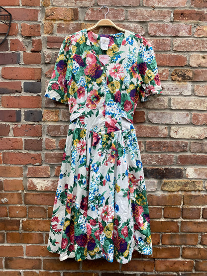 vintage 90s jessica floral fit and flare midi dress
