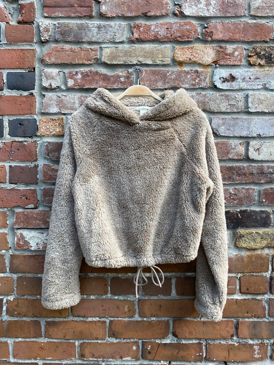 h&m drawstring waist crop pile hoodie
