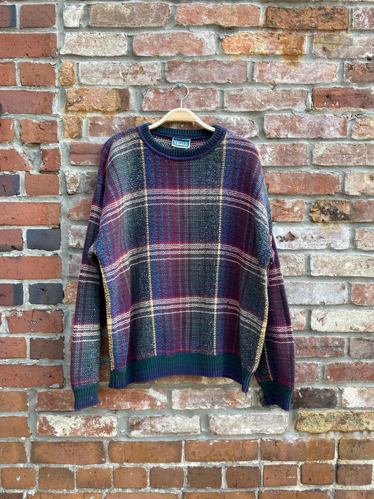 vintage NE plaid cottage core knit crew