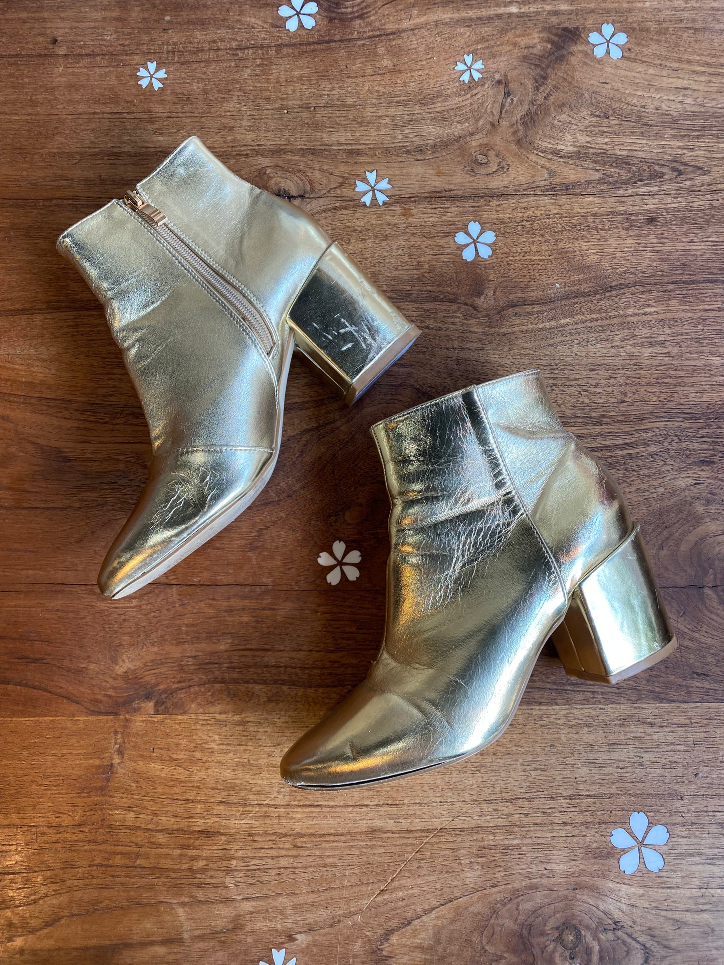metallic gold leather heeled ankle boot