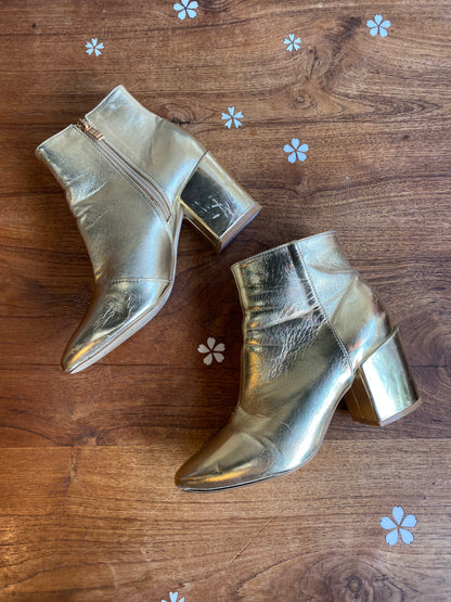 metallic gold leather heeled ankle boot