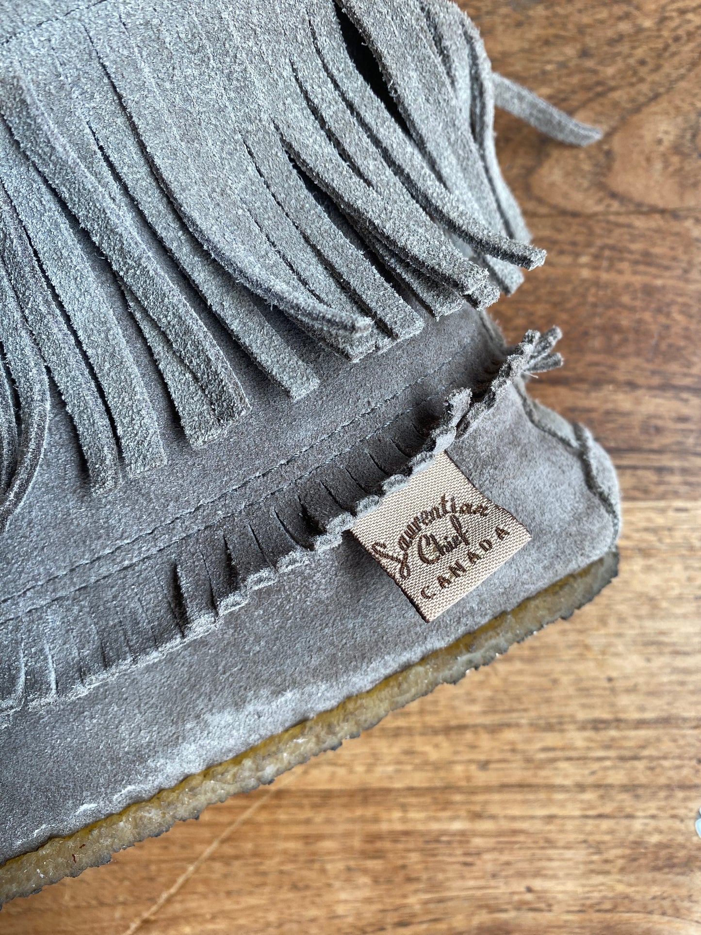 laurentien chief suede fringe short boot moccasins