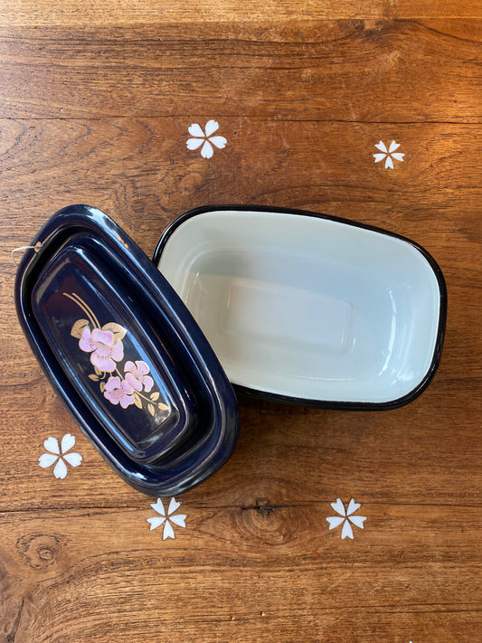 vintage 80s lotus flower metal butter dish